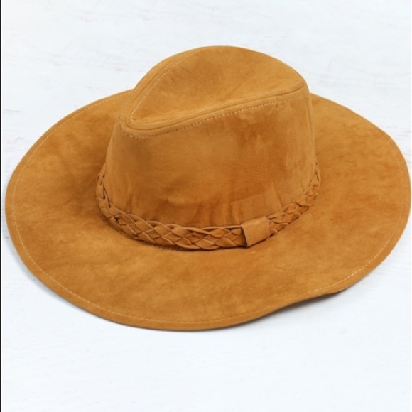 NEW TRENDY CAMEL FASHION BRIM HAT WITH BRAIDED TIE main image 2